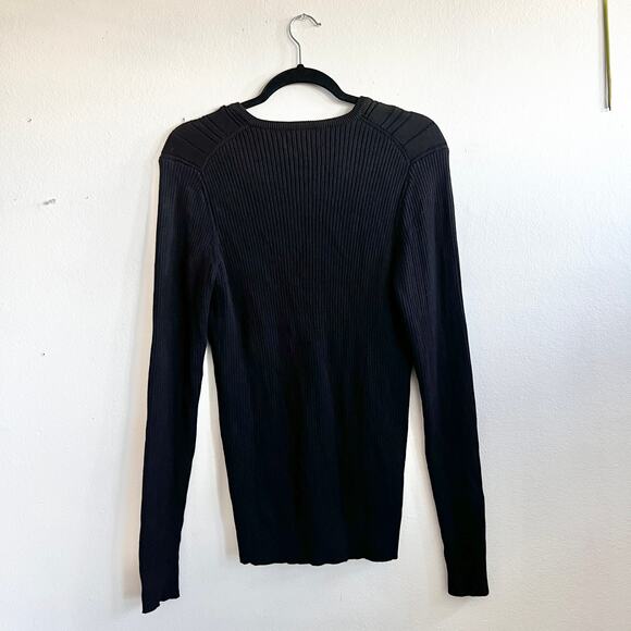 Guess Black Ribbed Sweater Mens 100% Cotton Minimalist Y2K Classic Medium - Picture 2 of 6